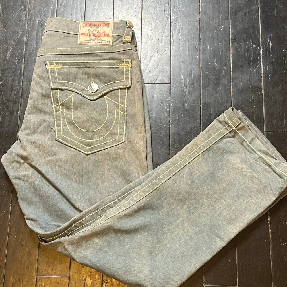 True Religion Joey Super T Grey Flare Jeans Mens 40 Made in USA Low Rise Denim
